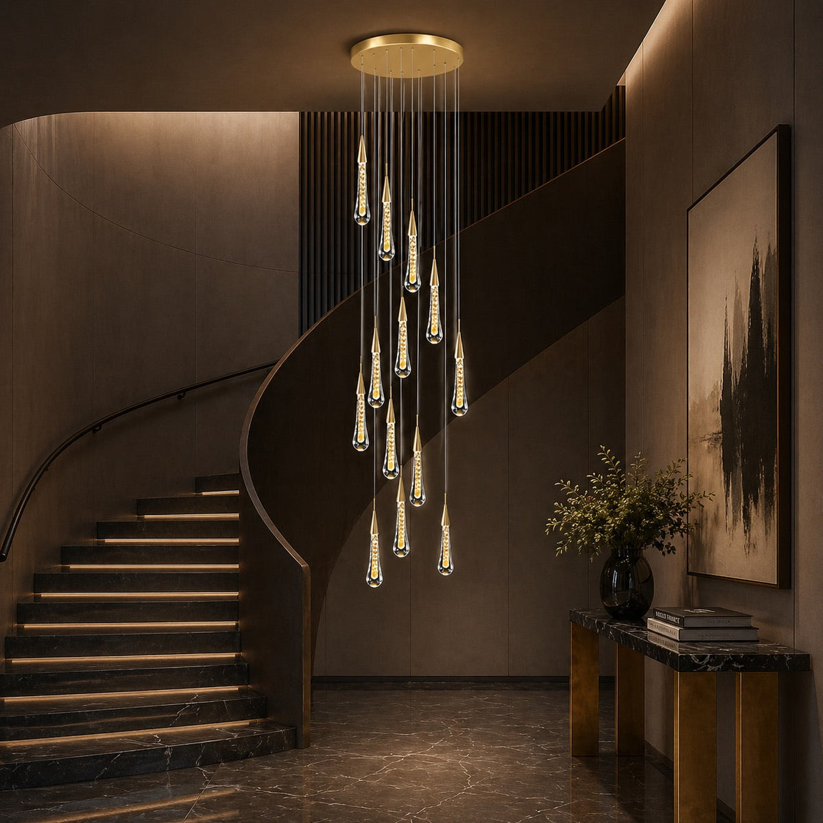Modern Gold Chandelier Pendant Light Hanging Aluminum LED Fixture for Dining Room Illumination 13