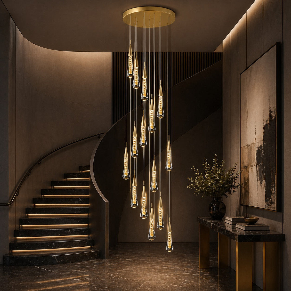 Modern Gold Chandelier Pendant Light Hanging Aluminum LED Fixture for Dining Room Illumination 14