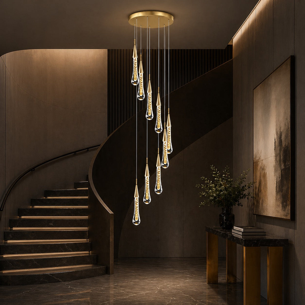 Modern Gold Chandelier Pendant Light Hanging Aluminum LED Fixture for Dining Room Illumination 8