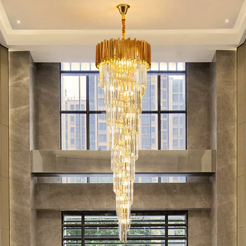 Luxury Gold Spiral Crystal Chandelier for Staircase/Foyer/Entryway
