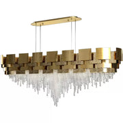 Post-modern Light Luxury Oval/Round Tiered Tassel Crystal Chandelier in Gold Finish for Living/Dining Room