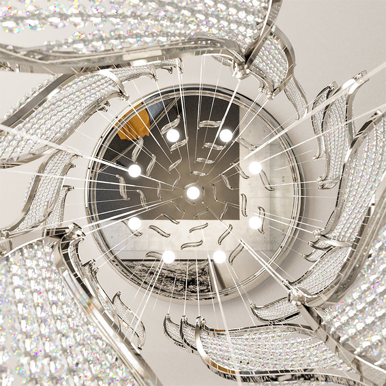 leaf, shining, light luxury, round, LED, living room, staircase, duplex, hBUlow, crystal, metal, Loft