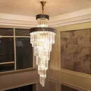 Modern Oversized Gold/Black Multi-layers Spiral Staircase Crystal Chandelier Villas/Duplex Buildings Foyer/Living room Light Fixture