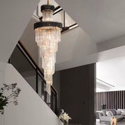 Modern Oversized Gold/Black Multi-layers Spiral Staircase Crystal Chandelier Villas/Duplex Buildings Foyer/Living room Light Fixture