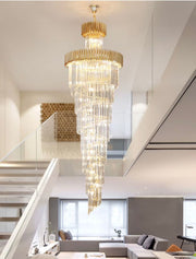 Modern Oversized Gold/Black Multi-layers Spiral Staircase Crystal Chandelier Villas/Duplex Buildings Foyer/Living room Light Fixture