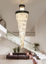 Modern Oversized Gold/Black Multi-layers Spiral Staircase Crystal Chandelier Villas/Duplex Buildings Foyer/Living room Light Fixture