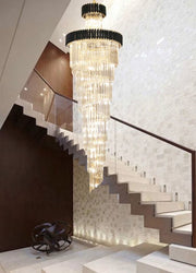 Modern Oversized Gold/Black Multi-layers Spiral Staircase Crystal Chandelier Villas/Duplex Buildings Foyer/Living room Light Fixture