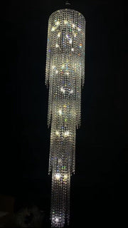 Oversized Multi-layered Fishtail Long Crystal Staircase Chandelier