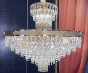 Oversized Modern Light Luxury Four-leaf Clover Multi-layered Long Crystal Chandelier For Foyer/Staircase/Hallway