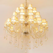 Oversized European-style Luxury Branch Crystal Chandelier Golden Fabric Lampshade Multi-layers Light Fixture For Living Room/Foyer