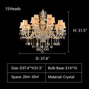 D37.4"*H31.5" extra large european-style luxury candle branch crystal chandelier for living room/dining room/foyer/entryway/entrance/hallway