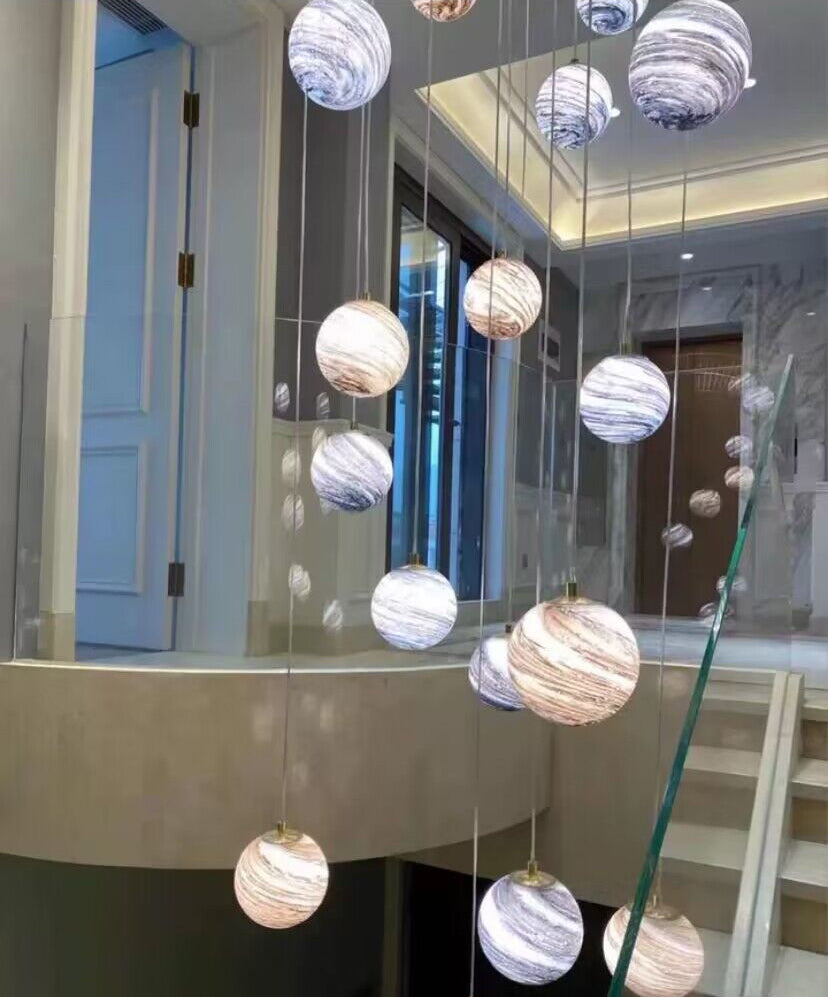 Nordic Planet Creative Long Pendant Chandelier For Staircase/Foyer/High-ceiling Hallway