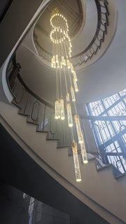 Modern Large Long Cascade Spiral Crystal Ceiling Light Decoration for Staircase/ High Ceiling Living Room/ Hotel Lobby/ Hallway