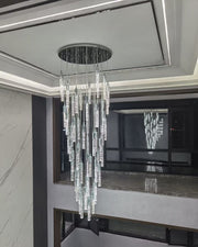 Modern Large Long Cascade Spiral Crystal Ceiling Light Decoration for Staircase/ High Ceiling Living Room/ Hotel Lobby/ Hallway