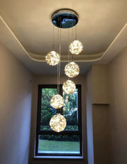 Modern Long Sputnik Clear Glass Bubble Ball Ceiling Light Creative Minimalism Light Fixture for High Ceiling Villa/ Duplex Living Room/ Hallway/ Staircase