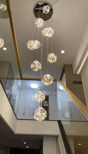 Modern Long Sputnik Clear Glass Bubble Ball Ceiling Light Creative Minimalism Light Fixture for High Ceiling Villa/ Duplex Living Room/ Hallway/ Staircase