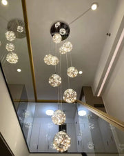 Modern Long Sputnik Clear Glass Bubble Ball Ceiling Light Creative Minimalism Light Fixture for High Ceiling Villa/ Duplex Living Room/ Hallway/ Staircase