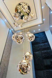 Modern Long Sputnik Clear Glass Bubble Ball Ceiling Light Creative Minimalism Light Fixture for High Ceiling Villa/ Duplex Living Room/ Hallway/ Staircase