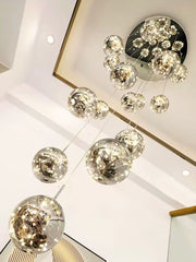 Modern Long Sputnik Clear Glass Bubble Ball Ceiling Light Creative Minimalism Light Fixture for High Ceiling Villa/ Duplex Living Room/ Hallway/ Staircase