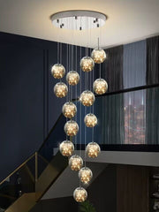 Modern Long Sputnik Clear Glass Bubble Ball Ceiling Light Creative Minimalism Light Fixture for High Ceiling Villa/ Duplex Living Room/ Hallway/ Staircase