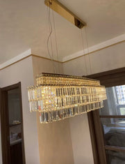 Rectangle Oversized Crystal Long Chandelier Modern Gold/Chrome 2-tiered Dining Table Ceiling Pendant Light