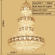 Oversized Luxury Multi-layers Gold Crystal Chandelier For High-ceiling Living Room/Foyer