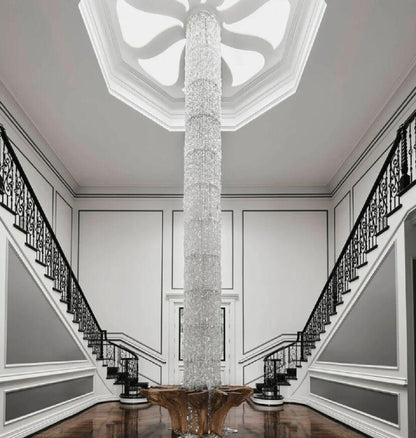 Oversized Silver Crystal Long Ceiling Chandelier Art Designer CBUumn Waterfall Decorative Staircase Light Fixture
