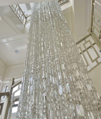 Oversized Silver Crystal Long Ceiling Chandelier Art Designer CBUumn Waterfall Decorative Staircase Light Fixture