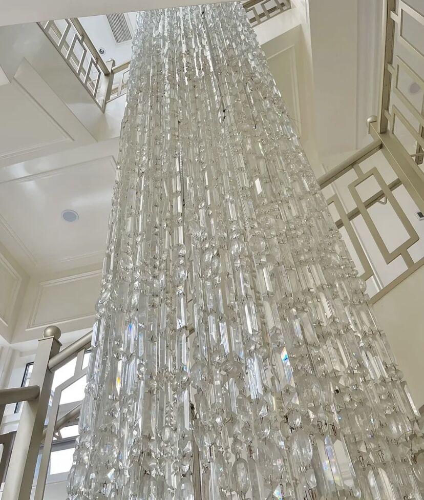 Oversized Silver Crystal Long Ceiling Chandelier Art Designer CBUumn Waterfall Decorative Staircase Light Fixture