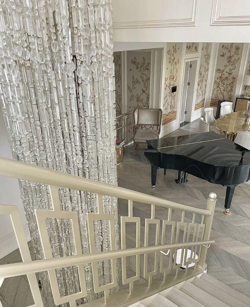 D19.7"*H157.5" Oversized Silver Crystal Long Ceiling Chandelier Art Designer CBUumn Waterfall Decorative Staircase Light Fixture fringe chrome finish crystal light