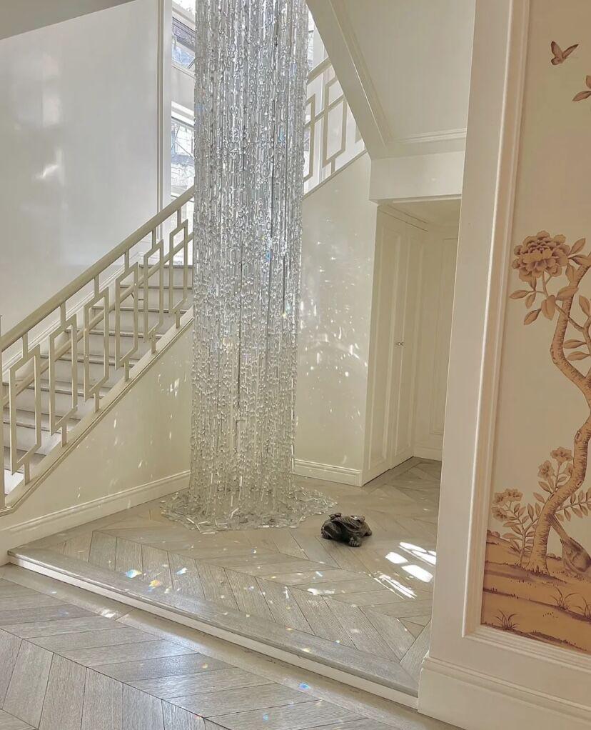 Oversized Silver Crystal Long Ceiling Chandelier Art Designer CBUumn Waterfall Decorative Staircase Light Fixture