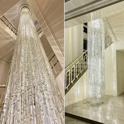 Oversized Silver Crystal Long Ceiling Chandelier Art Designer CBUumn Waterfall Decorative Staircase Light Fixture  fringe chrome finish crystal light