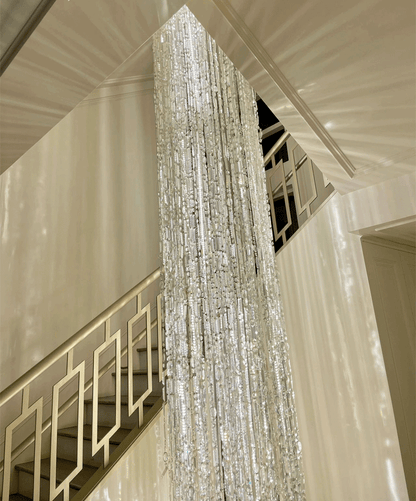 Oversized Silver Crystal Long Ceiling Chandelier Art Designer CBUumn Waterfall Decorative Staircase Light Fixture