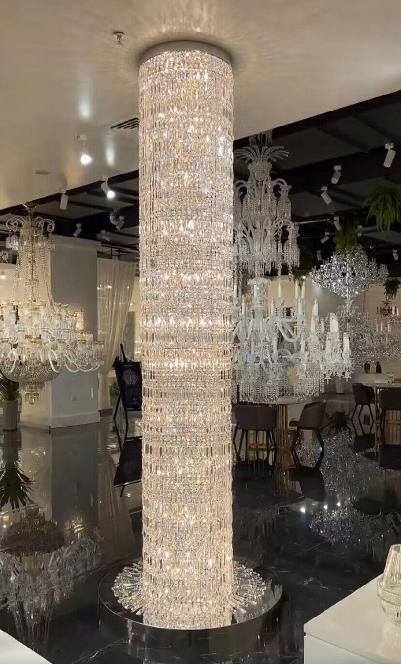 D19.7"*H118.1" Oversized Silver Crystal Long Ceiling Chandelier Art Designer CBUumn Waterfall Decorative Staircase Light Fixture fringe chrome finish crystal light