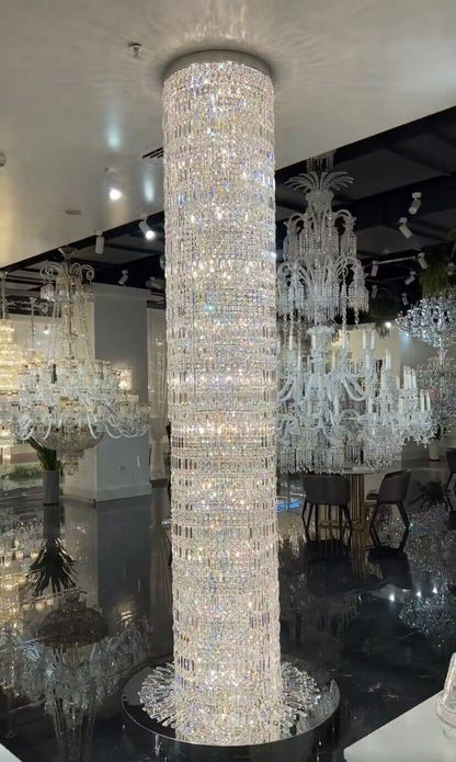 D19.7"*H236.2" Oversized Silver Crystal Long Ceiling Chandelier Art Designer CBUumn Waterfall Decorative Staircase Light Fixture fringe chrome finish crystal light