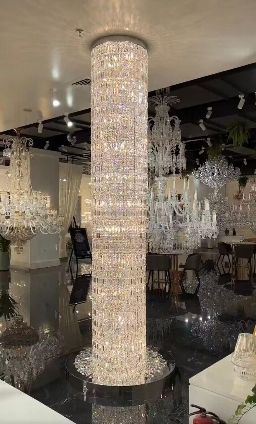D19.7"*H196.9" Oversized Silver Crystal Long Ceiling Chandelier Art Designer CBUumn Waterfall Decorative Staircase Light Fixture fringe chrome finish crystal light
