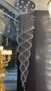 Modern Double Sprial Long Crystal Staircase Chandelier Ceiling Foyer/Entryway/Living room Light Fixture