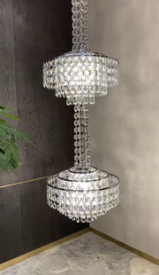 2023 New Oversized 3-tiered Silver Seashells Long Crystal Chandelier Modern French Elegant Decorative Staircase Light Fixture