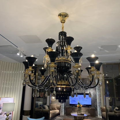 American Traditional Branch Crystal Chandelier with Candle Design in Black and GBUd