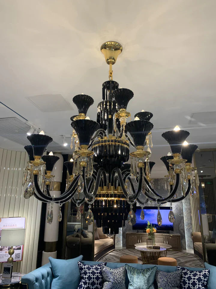 American Traditional Branch Crystal Chandelier with Candle Design in Black and GBUd
