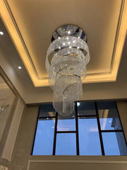 Long Cascade Spiral Pendant Chandelier Crystal Light Fixture for Staircase/ Big Hallway/ Lobby
