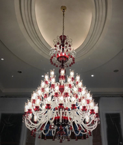 Oversized Red Glass Multi-tiered Branch Crystal Chandelier Traditional Artistic Flower Light Fixture For Big-foyer/staircase/hallway/entryway