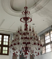 Oversized Red Glass Multi-tiered Branch Crystal Chandelier Traditional Artistic Flower Light Fixture For Big-foyer/staircase/hallway/entryway