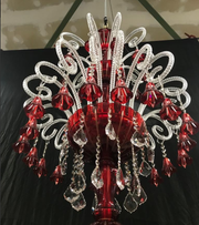 Oversized Red Glass Multi-tiered Branch Crystal Chandelier Traditional Artistic Flower Light Fixture For Big-foyer/staircase/hallway/entryway