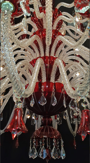 Oversized Red Glass Multi-tiered Branch Crystal Chandelier Traditional Artistic Flower Light Fixture For Big-foyer/staircase/hallway/entryway