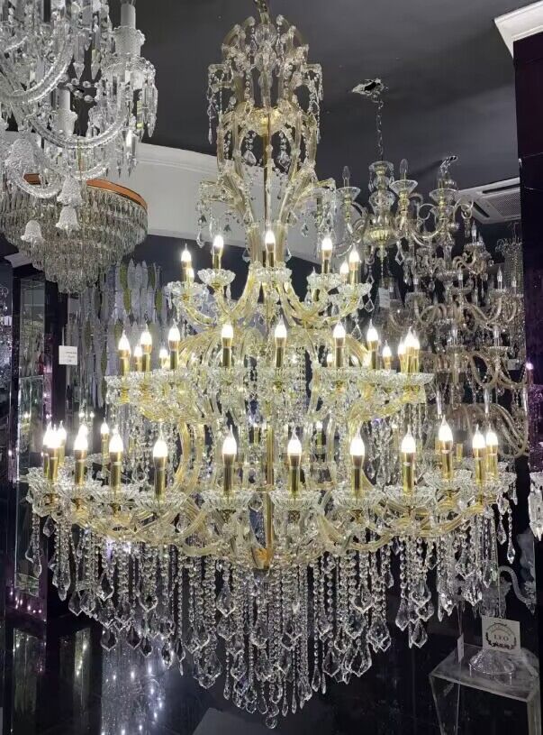 Oversized Luxury Traditional GBUd/Chrome Candle Branch Crystal Chandelier for 2-story/Duplex Buildings