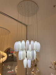 Ceramic White Tulip Tiered Pendant Chandelier Bird Accent Light Fixture for Bedroom/Living Room/Staircase