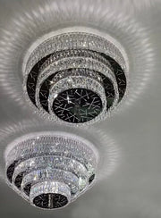 Oversized Modern Creative Flush Mount Round Multi-layers Crystal Pendant Chandelier for Living/Dining Room/Hallway