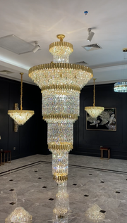 Oversized Luxury Gold Tiered Designer Crystal Chandelier For Large Hallway/Foyer/Entryway