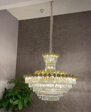 Modern Light Luxury Multi-tiered Round Ctystal Chandelier for Living Room/Staircase/Foyerï¼?gold finish, butterfly ,flower